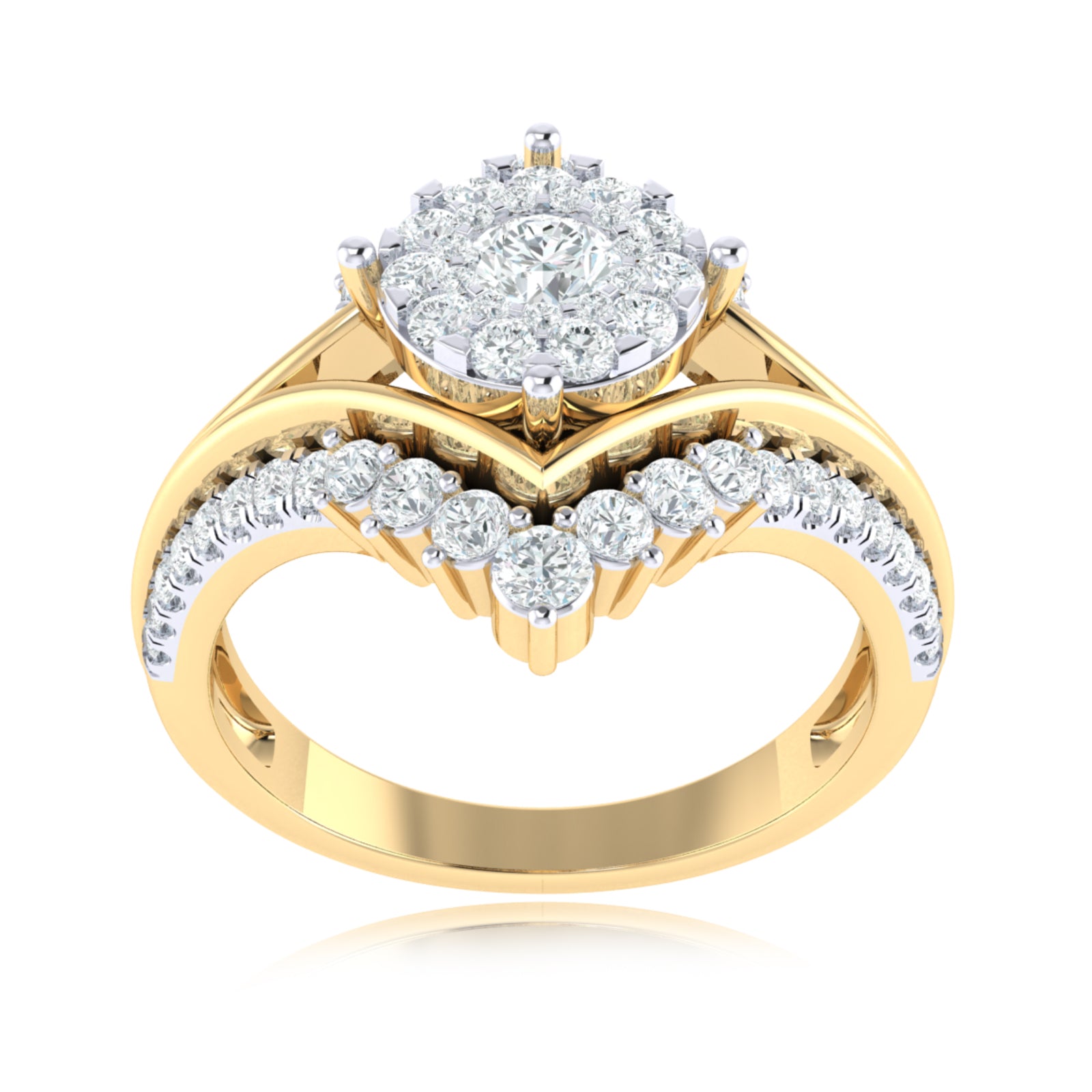 9ct Yellow Gold Round Cut 0.75 Carat tw Diamond Dress Ring