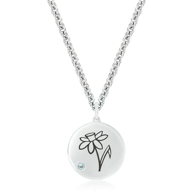 Sterling Silver 2mm Aquamarine Daffodil March Pendant