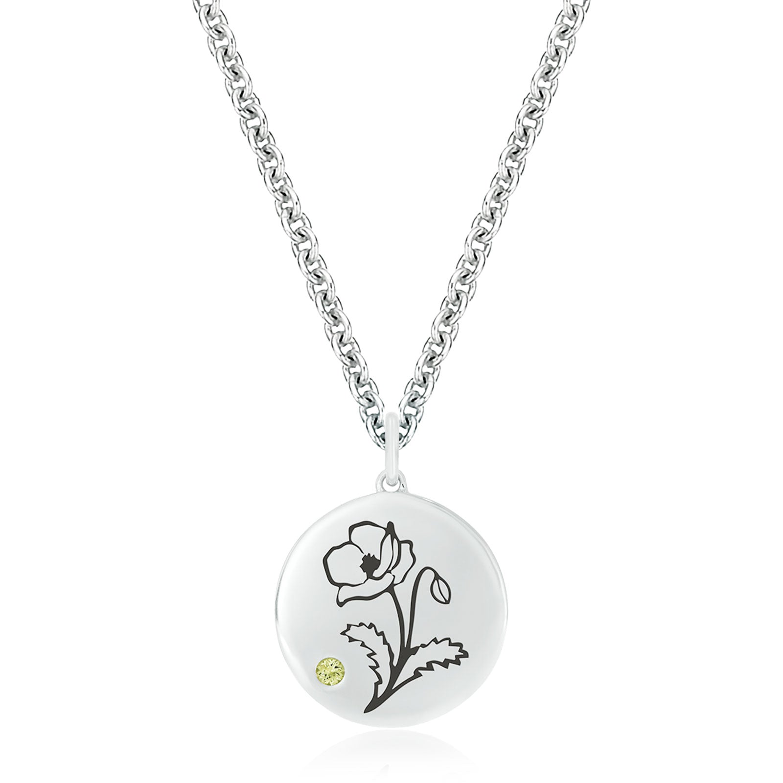 Sterling Silver 2mm Peridot Poppy August Pendant