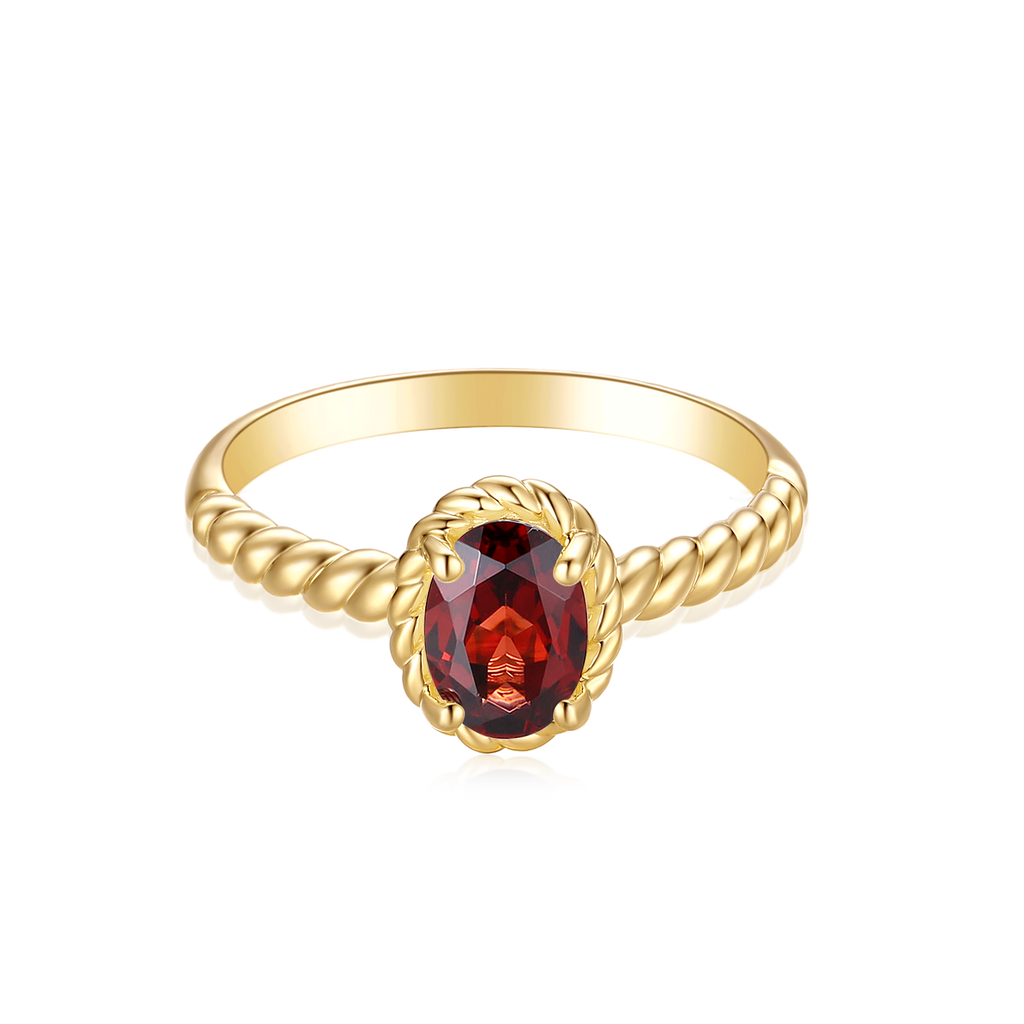 9ct Yellow Gold Oval 7x5mm Garnet January Ring