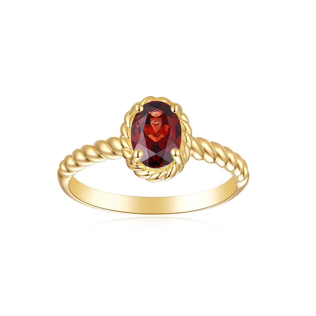 9ct Yellow Gold Oval 7x5mm Garnet January Ring