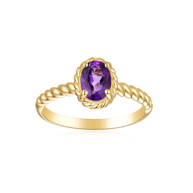9ct Yellow Gold Oval 7x5mm Amethyst February Ring