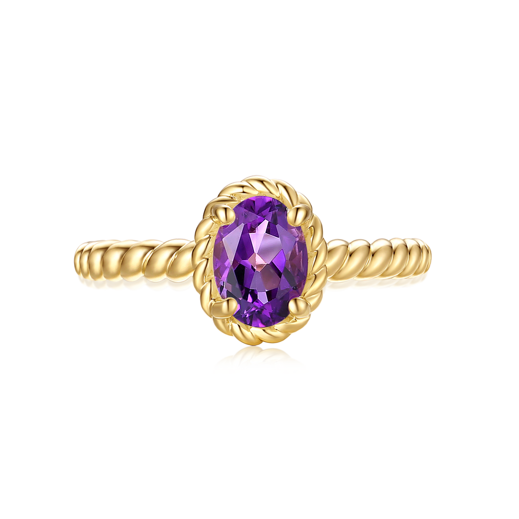 9ct Yellow Gold Oval 7x5mm Amethyst February Ring