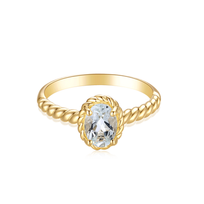 9ct Yellow Gold Oval 7x5mm Aquamarine March Ring