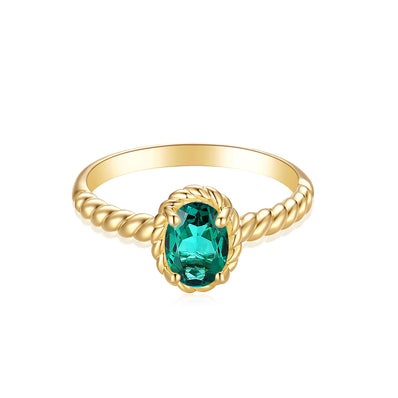 9ct Yellow Gold Oval Cut 7x5 mm Created Emerald May Birthstone Ring