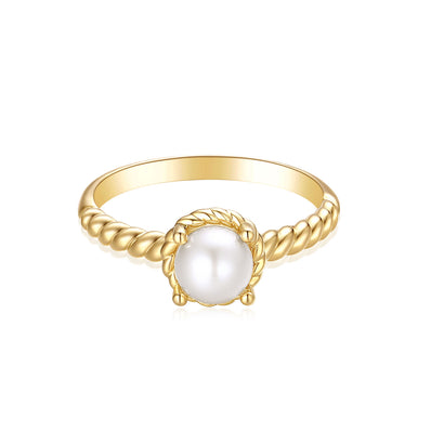 9ct Yellow Gold Round 6 mm White Fresh Water Pearl June Birthstone Ring