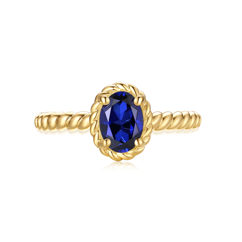 9ct Yellow Gold Oval Cut 7x5mm Created Sapphire September Ring