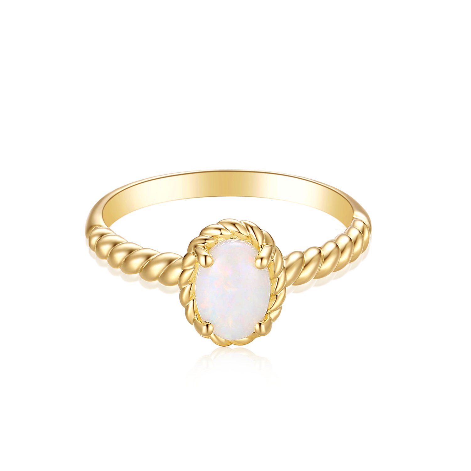 9ct Yellow Gold Oval Cut 7x5mm White Opal October Ring