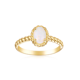 9ct Yellow Gold Oval Cut 7x5mm White Opal October Ring