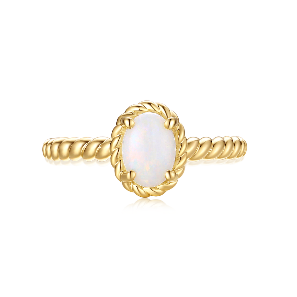 9ct Yellow Gold Oval Cut 7x5mm White Opal October Ring