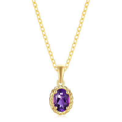 9ct Yellow Gold Oval Cut 7x5mm Amethyst February Pendant