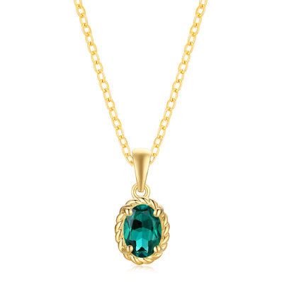 9ct Yellow Gold Oval Cut 7x5 mm Created Emerald May Birthstone Pendant
