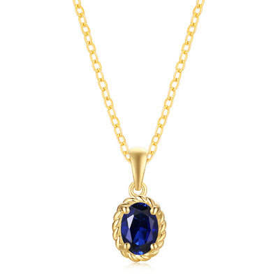 9ct Yellow Gold Oval Cut 7x5mm Created Sapphire September Pendant