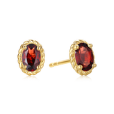 9ct Yellow Gold Oval Cut 6x4mm Garnet January Stud Earrings