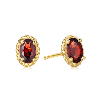 9ct Yellow Gold Oval Cut 6x4mm Garnet January Stud Earrings