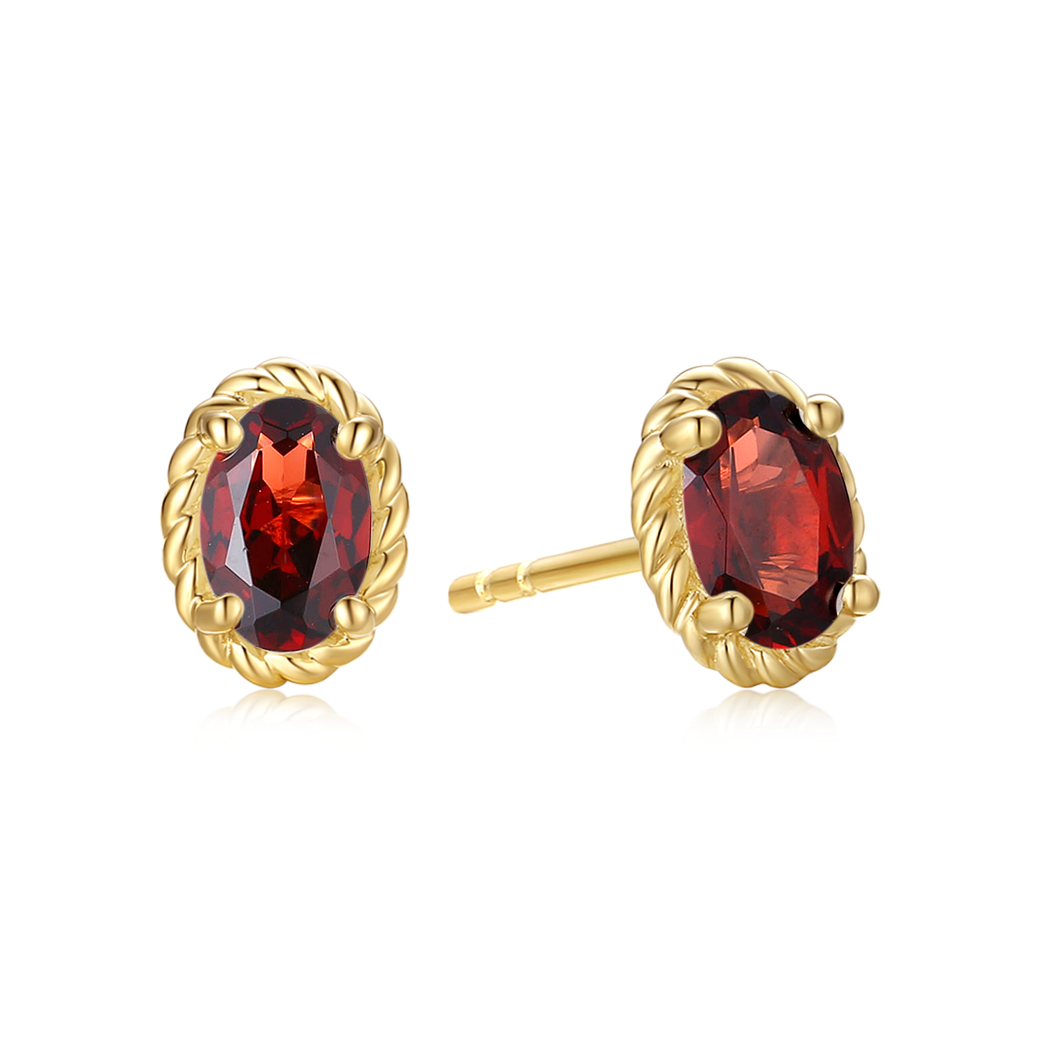 9ct Yellow Gold Oval Cut 6x4mm Garnet January Stud Earrings