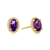 9ct Yellow Gold Oval Cut 6x4mm Amethyst February Stud Earrings
