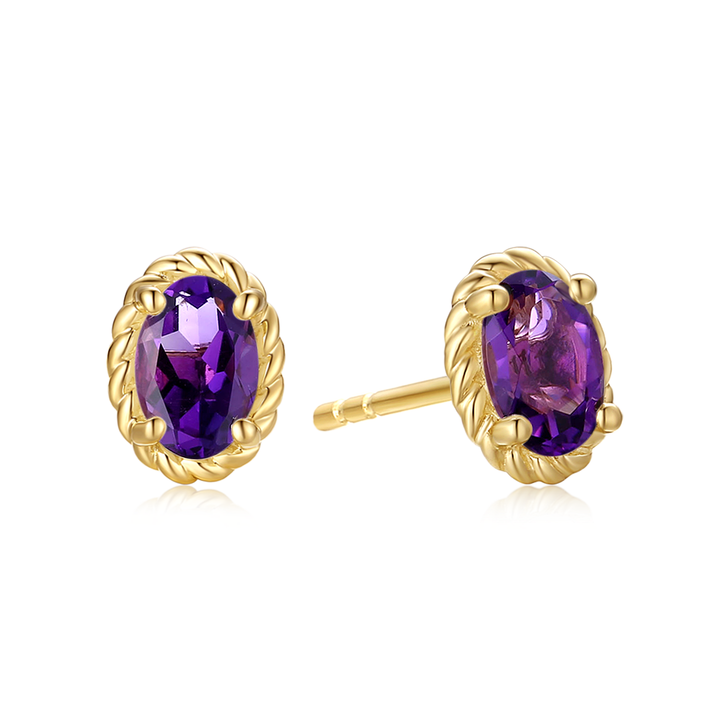 9ct Yellow Gold Oval Cut 6x4mm Amethyst February Stud Earrings