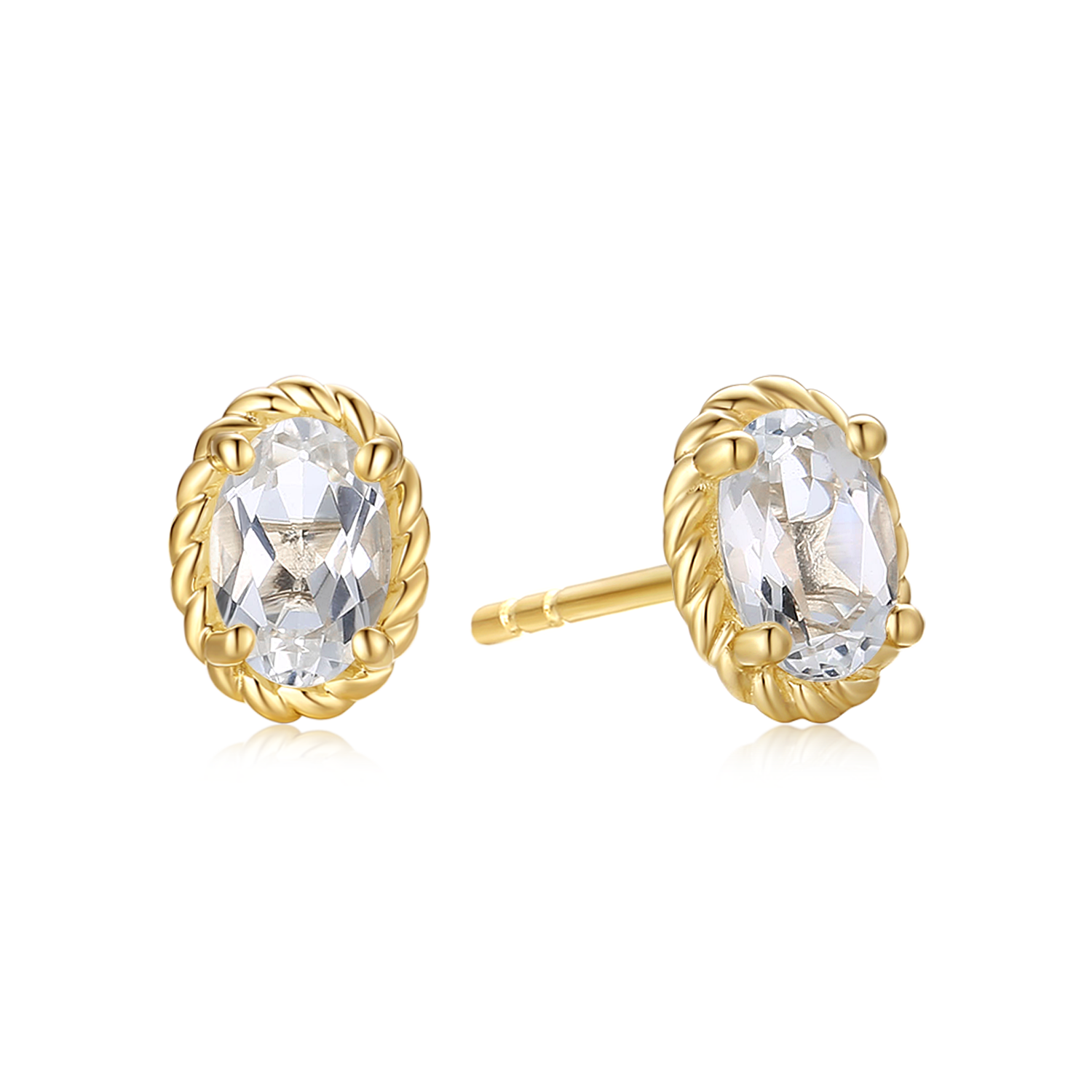 9ct Yellow Gold Oval Cut 6x4 mm White Topaz April Birthstone Stud Earrings