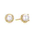 9ct Yellow Gold Round 6 mm White Fresh Water Pearl June Birthstone Stud Earrings