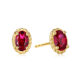 9ct Yellow Gold Oval Cut 6x4mm Created Ruby July Stud Earrings