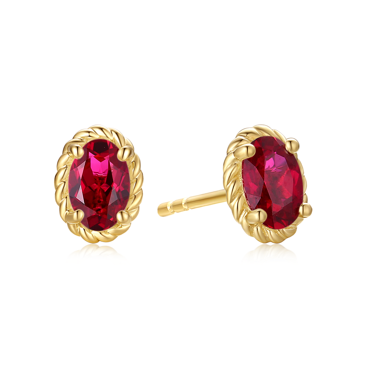 9ct Yellow Gold Oval Cut 6x4mm Created Ruby July Stud Earrings