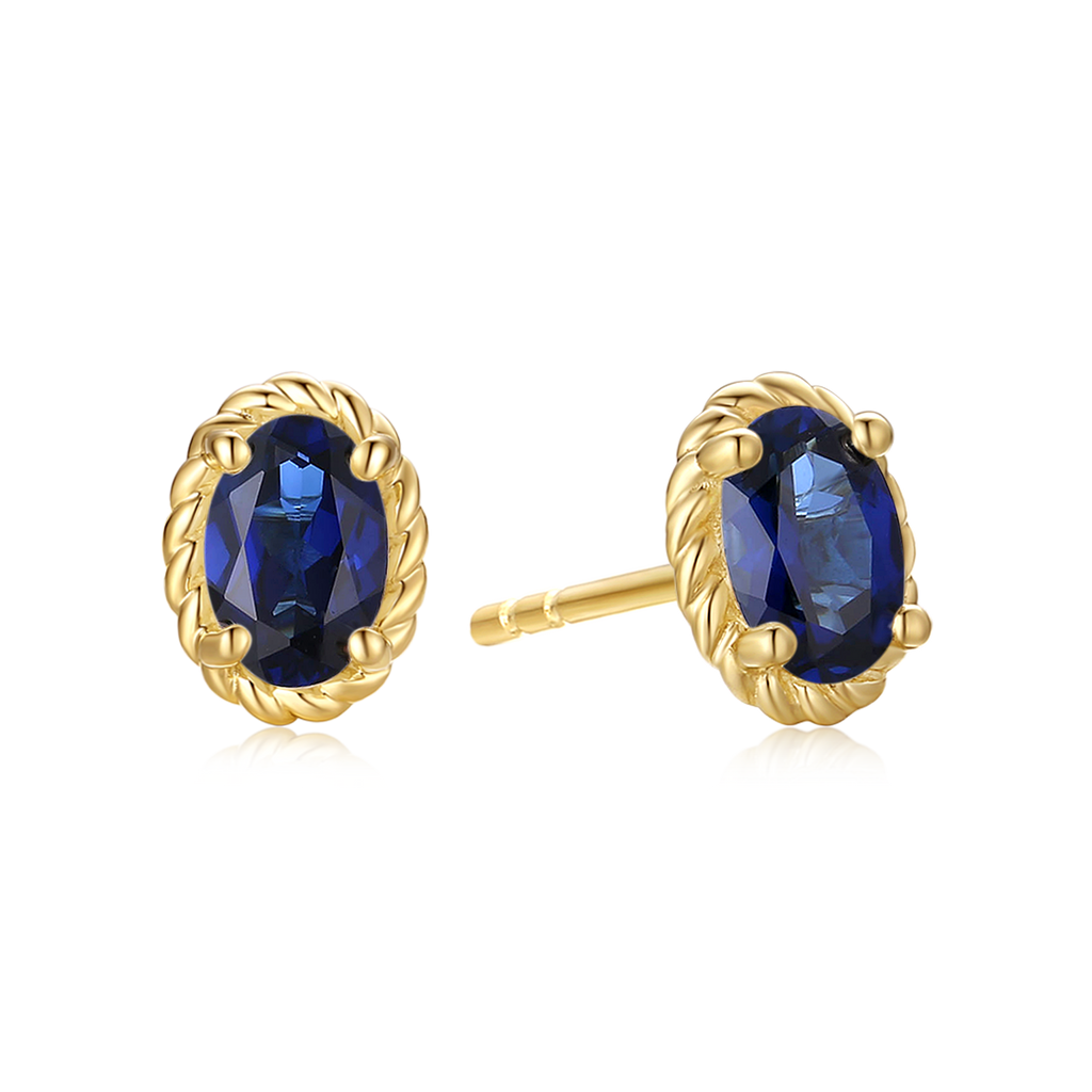 9ct Yellow Gold Oval Cut 6x4mm Created Sapphire September Earrings