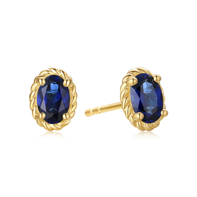 9ct Yellow Gold Oval Cut 6x4mm Created Sapphire September Earrings