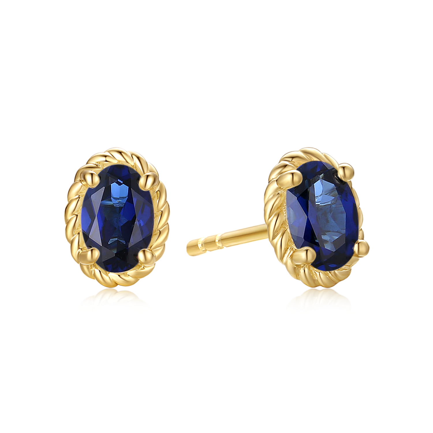 9ct Yellow Gold Oval Cut 6x4mm Created Sapphire September Earrings
