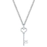 Sterling Silver Diamond Heart & Key 16th Birthday Pendant