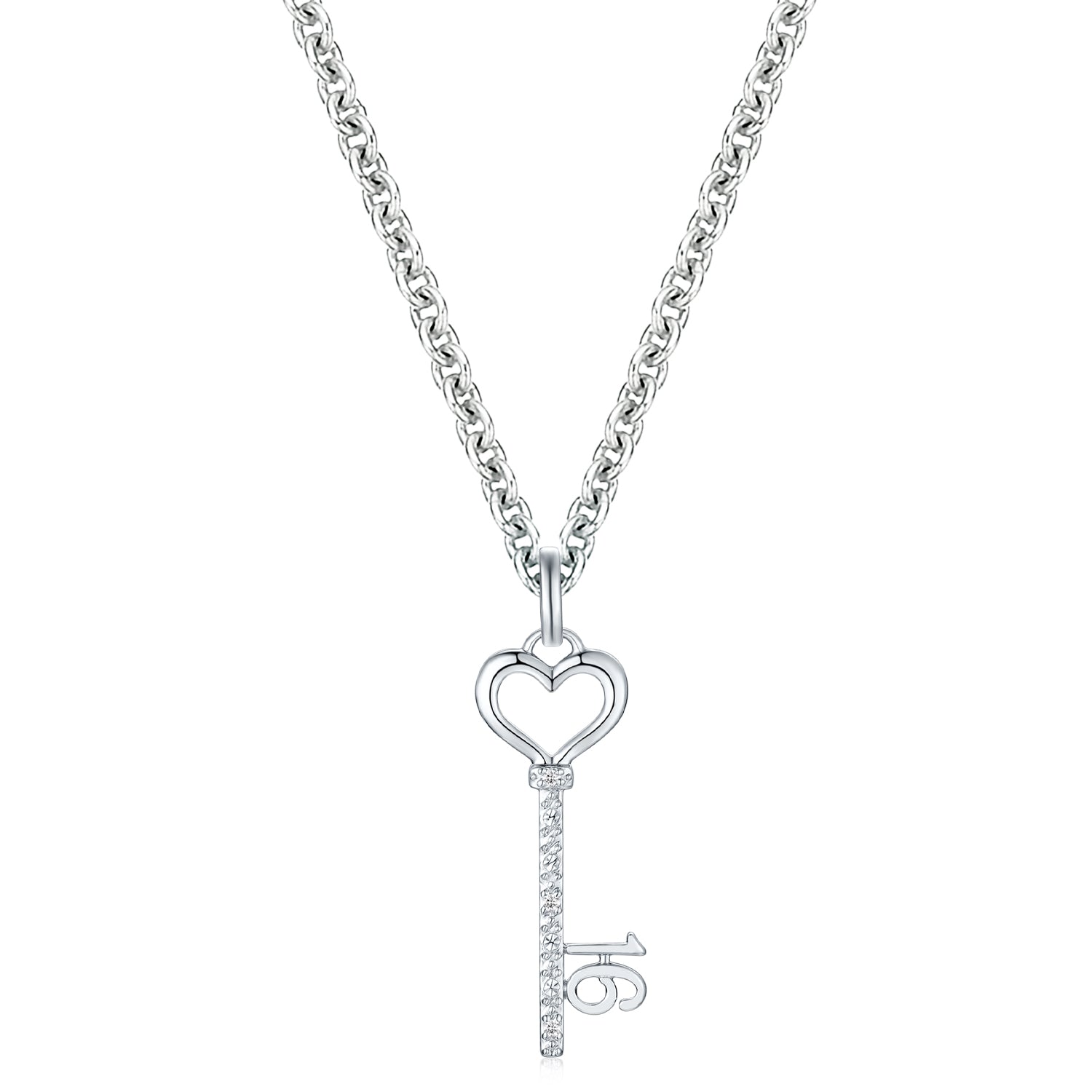 Sterling Silver Diamond Heart & Key 16th Birthday Pendant