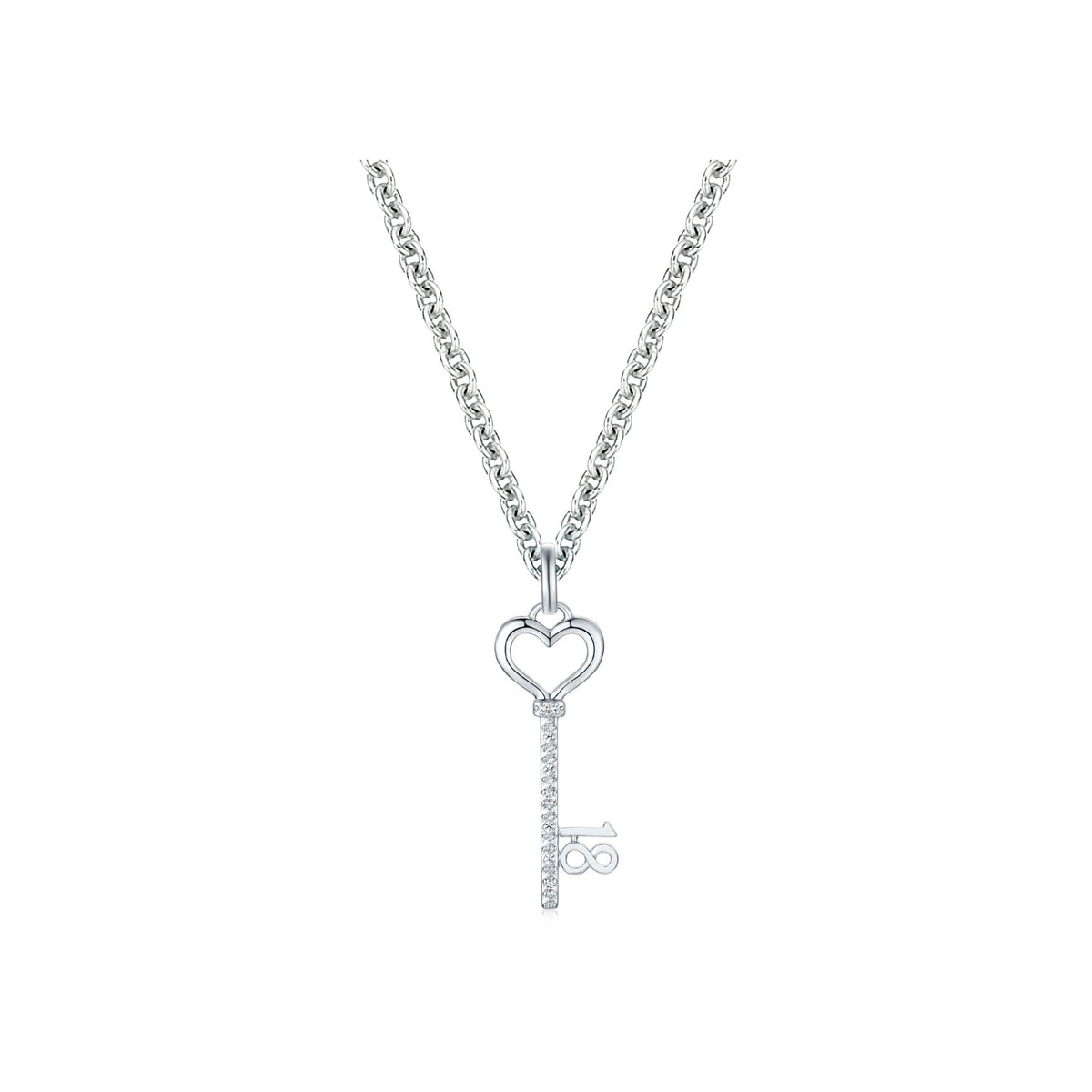 Sterling Silver Diamond Heart & Key 18th Birthday Pendant
