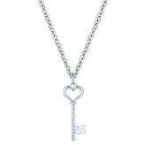 Sterling Silver Diamond Heart & Key 18th Birthday Pendant