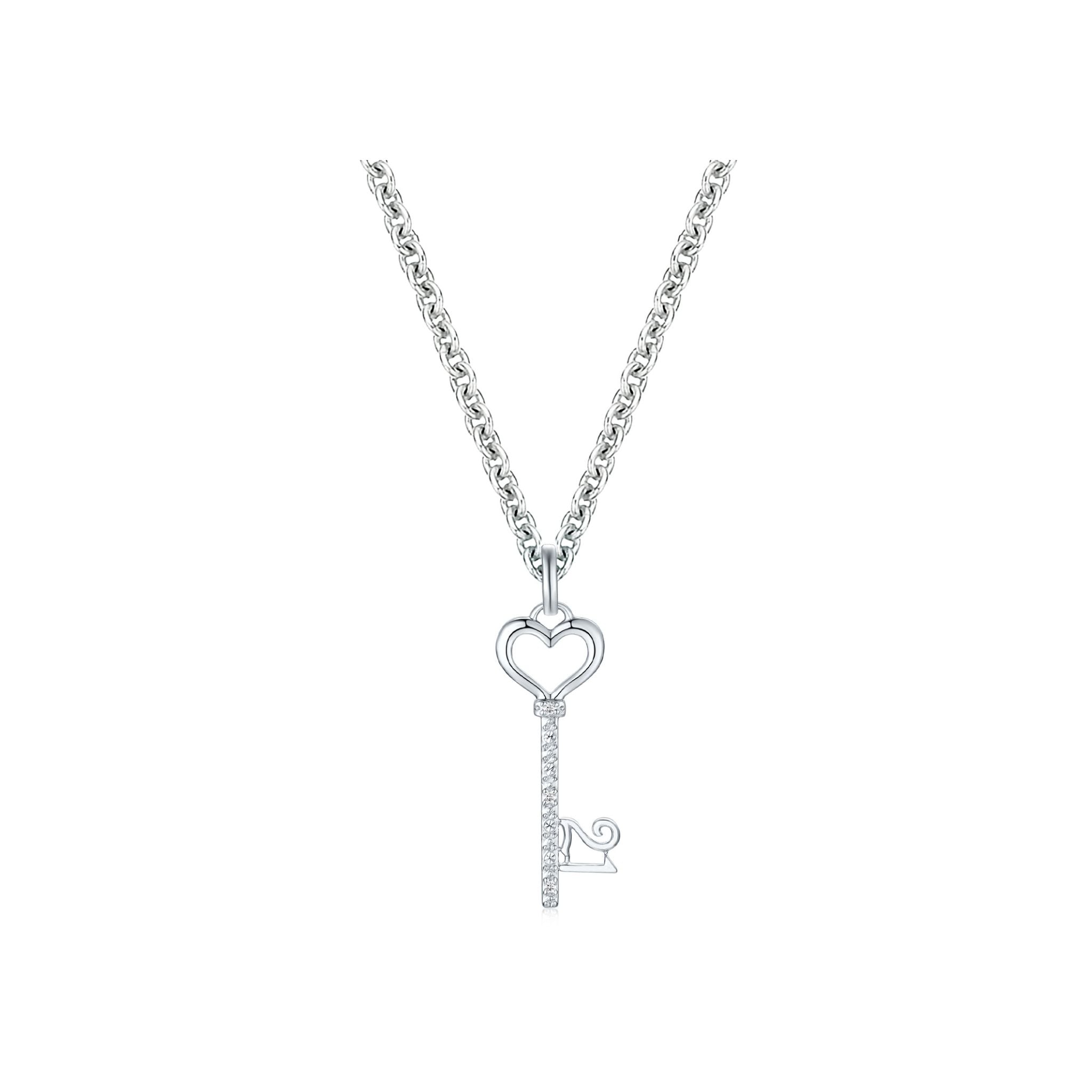 Sterling Silver Diamond Heart & Key 21st Birthday Pendant