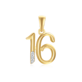 9ct Yellow Gold Round Diamond Set 16th Birthday Number Rhodium Plated Pendant
