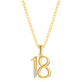 9ct Yellow Gold Round Diamond Set 18th Birthday Number Rhodium Plated Pendant