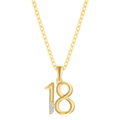 9ct Yellow Gold Round Diamond Set 18th Birthday Number Rhodium Plated Pendant