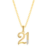 9ct Yellow Gold Round Diamond Set 21st Birthday Number Rhodium Plated Pendant