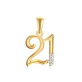 9ct Yellow Gold Round Diamond Set 21st Birthday Number Rhodium Plated Pendant