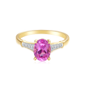 9ct Yellow Gold Oval Cut 8x6mm Created Pink Sapphire 0.10 Carat tw Rhodium Plated Ring