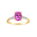 9ct Yellow Gold Oval Cut 8x6mm Created Pink Sapphire 0.10 Carat tw Rhodium Plated Ring