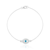 Sterling Silver 19cm Turquoise White Topaz Evil Eye Bracelet