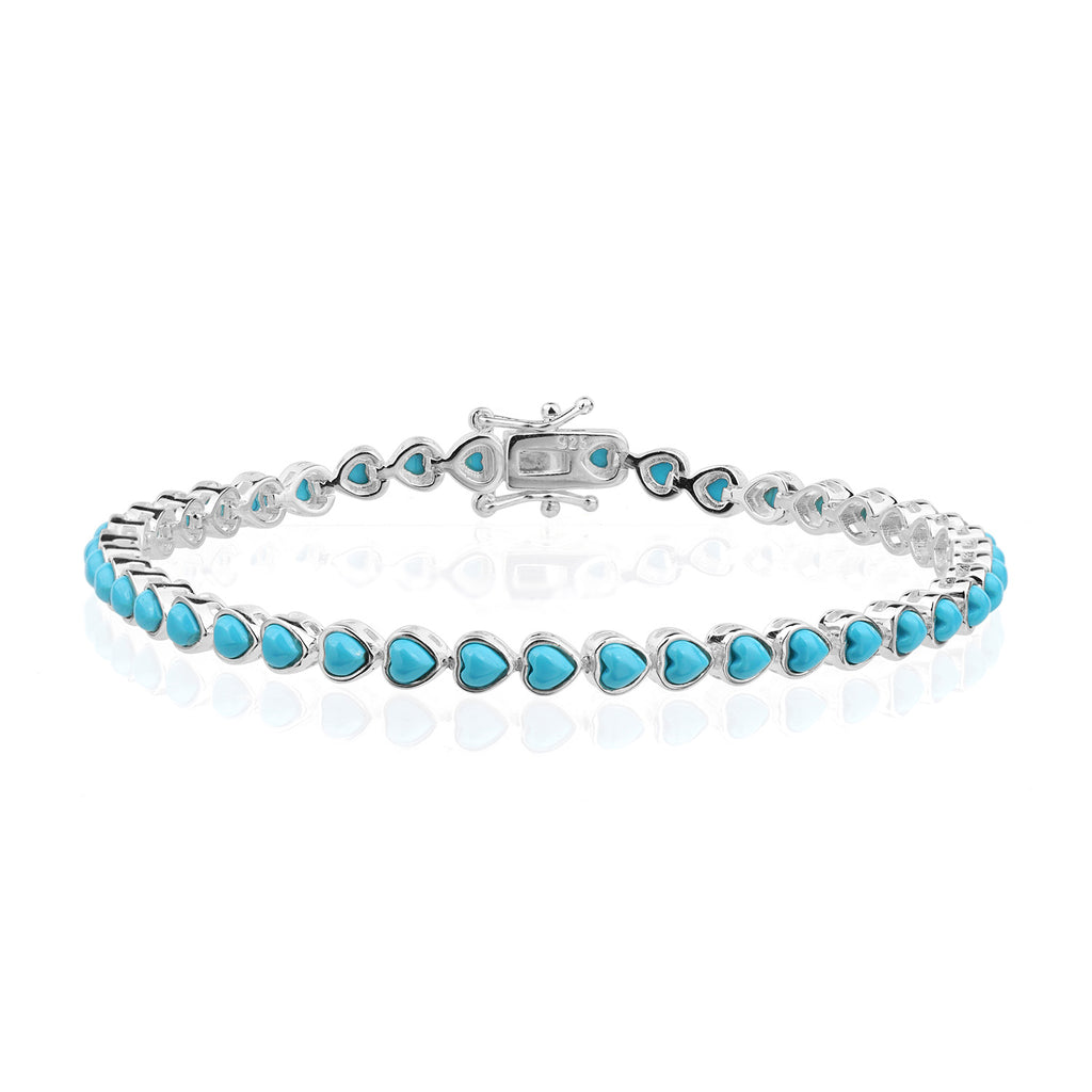 Sterling Silver 19ct Heart Turquoise Bracelet