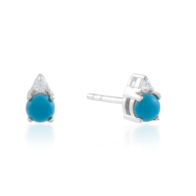 Sterling Silver Round Cut 4mm Turquoise White Topaz Earrings