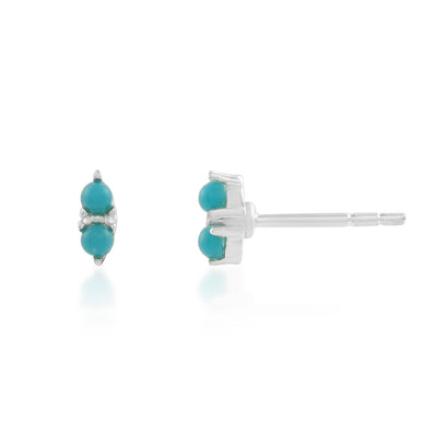 Sterling Silver Round Cut 2mm Turquoise Stud Earrings