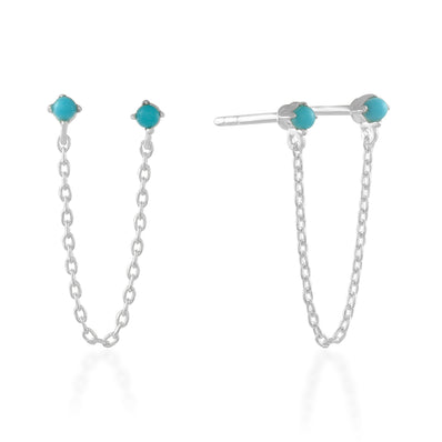 Sterling Silver Round Cut 2mm Turquoise Earrings