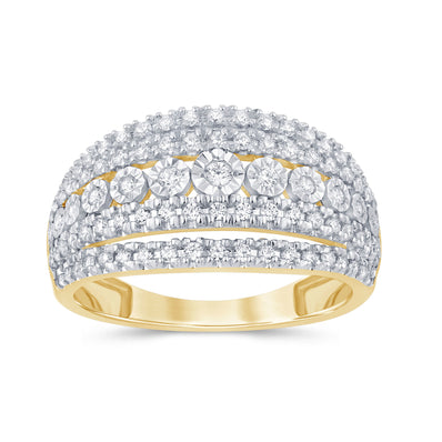 9ct Yellow Gold Round Cut 1.00 Carat tw Rhodium Plated Diamond Ring