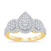 9ct Yellow Gold Round Brilliant Cut 1.00 Carat tw Rhodium Plated Ring