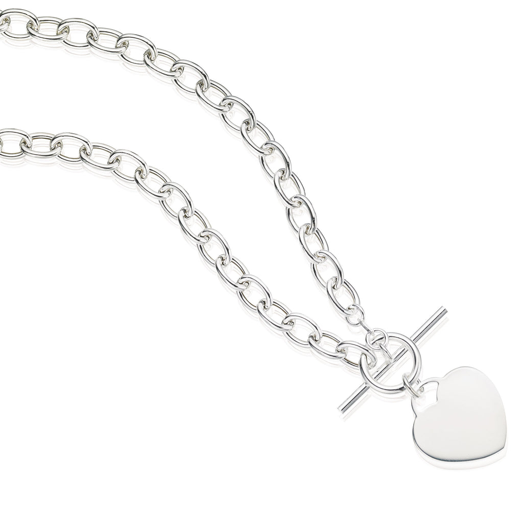 Sterling Silver 19cm Heart Charm T-Bar Bracelet