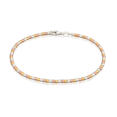 Sterling Silver, Yellow & Rose Plated 19cm Diamond Cut Ball Bracelet